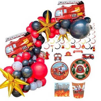  1 Komplet Vatrogasna Baloni Tema Požara, Uređenje DIY Spiralni Ukras Jednokratni Pribor Dječji Rođendan Večernje Pribor