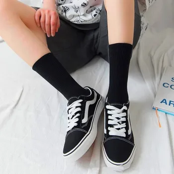  1 Par Klasičnih Pamuka Ženskih Čarapa u Stilu Харадзюку, Crnci, Bijelci, za Skateboard, Pletene Sportske Školske Svakodnevne Modne Čarape za djevojčice
