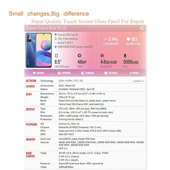  10 kom./lot Za Xiaomi Redmi Note 10 Pro Max Ploča dodirnog zaslona Prednja Vanjska Staklena Leća Za Redmi Note 10 5G Staklo s ljepilom OCA