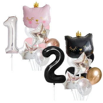  11 Kom., Rose Black Crown, Balon Sa Likom Mačke, Crtani Lik, Rose Gold, Baloni, Baloni Za Vjenčanje Nakit Za Zurke Sretan Rođendan, Dječji Tuš, Globusa