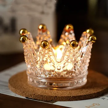  2 KOMADA Prozirne Crystal Tealight Crown Svijećnjaci Home Dekor Staklo Čaša Pepeljara Toaletni Stol Ukrasiti Prsten Nakit Svijećnjak