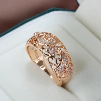  2022 Novi Luksuzni Šuplje Cvijet 585 Zlatno Prstenje za Žene Inlay Prirodni Cirkon Vintage Nakit Ženske Vjenčani Prsten na Prst Poklon
