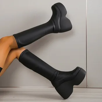  2023 Novi Gotički stil, Ukusan Elegantne ženske čizme do koljena s debelim potplatima, Velike dimenzije 43, Udobne ženske cipele na platformu