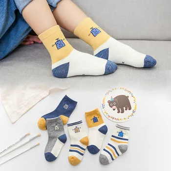  5 kom./lot, Baby pamučne čarape za dječake i djevojčice, modni jednostavne elegantne čarape na pruge s uzorkom Robota, dječja odjeća, Pribor