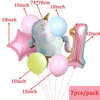  7 kom. Spavanje Jednorog Baloni Rainbow Gradijent 32 inča Broj 1 2 3 4 5th Dječak i Djevojčica Rođendan Dječji Tuš Dekor Globos