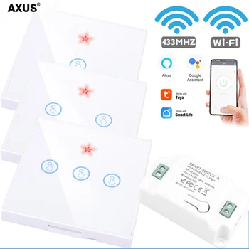  AXUS WiFi Inteligentni Dodirni prekidač Svjetla Tuya PROGRAM Zidna RF 433 Mhz 110-220 U 10A Daljinski Upravljač DIY Relejni modul Glas Google Home Alexa