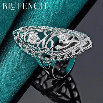  Blueench 925 Sterling Srebra Bučno Široko Šuplje Prsten Za Žene Prijedlog Vjenčanje College Modni Nakit