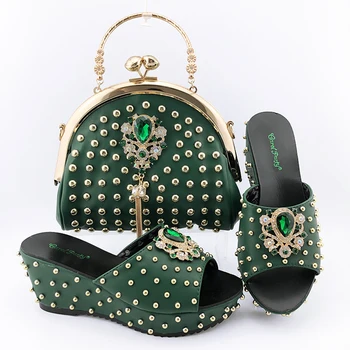  Doershow/ trendy ženske cipele i kompletu s torbicom, Italija, talijanske cipele zelene boje i kompletu s torbicom u ton, ukrašena šljokicama!HKV1-21