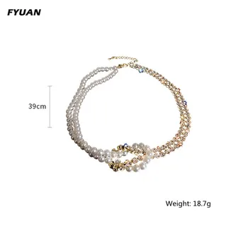  FYUAN Korejski Stil Biseri Crystal Choker Ogrlice za Žene Kratki Lanac, vještački dijamant Ogrlice Izjava Nakit