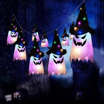  Halloween Led Svjetlo Treperi Visi Duh Halloween Party Prerušiti Se Sjajni Mađioničar Duh Šešir Lampa Dekor Bundeva Svijećnjak Lampa