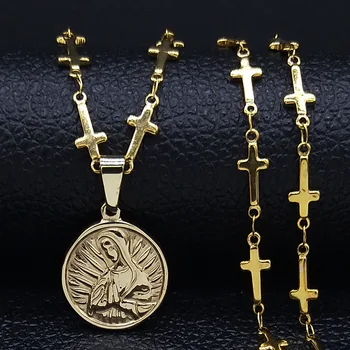  Križ Madonna Lanac od Nehrđajućeg Čelika Ogrlice za Žene Zlatnu Boju Ogrlice Nakit gargantillas cortas mujer moda N19570