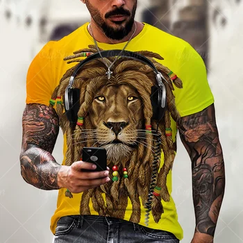  Ljetna majica sa slikom afričkog lava iz anime 2022 godine, негабаритная majica sa 3D ispis i okruglim ovratnikom, Ulične modne odjeće