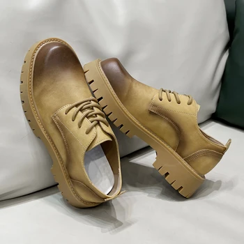  Misalwa/Jesen Britanski Gospodo Masivni Tenisice Na Platformi, Cipele Na Srednje Potpetice, Poslovna Vjenčanje Kožne Cipele, Muške Luksuzne Dizajnerske Cipele-Oxfords