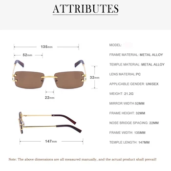  MIZHO 2023 Moderan Mali Pravokutni Sunčane Naočale Ženske Trg Luksuzne Dizajnerske Sunčane naočale Rimless 2021 Ljetni Stil Ženski UV400
