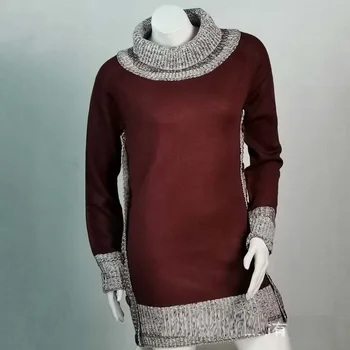  Modni pletene pulover s visokim воротом u patchwork stilu, s bočne tipke, dugi rukav, suptilna mini haljinu, Jesen-zima 2022, pink, crna, plava, smeđa