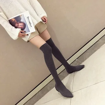  NIUFUNI / ženske čizme iznad koljena, jesensko-zimske čizme, pletene čarape, čizme, остроносые cipele ravnim cipelama, elastične Visoke čizme, veličina 34-40