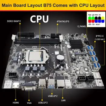  NOVA matična ploča za майнинга B75 ETH 12 PCIE USB sa procesorom G1620 Podrška za LGA1155 MSATA 2XDDR3 Matična ploča B75 USB BTC Miner