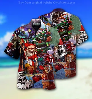  Nova Muška Casual Košulja u Havajskom Stilu, Majice S Strašna Djeda Mraza, Aloha, Za Božićni domjenak, Muška Odjeća, Majice Na Zakopčane, Ljeto