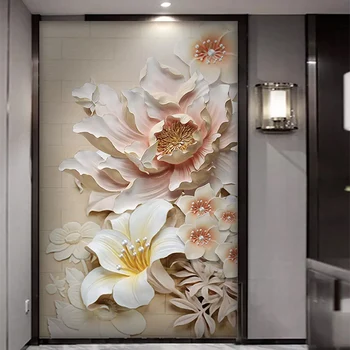  Običaj Freske Desktop 3D Reljefni Cvijeće Foto Tapete Za Dnevni boravak Ulaz U Hotel Pozadina obloge Kućni Dekor