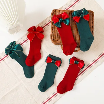  Od 0 do 3 godina, 2 Para, Dječje Božićne Čarape za Djevojčice, Čarape s lukom i vršnjacima, Dječje Čarape, Crvene Zelene Čarape