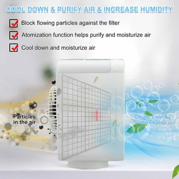  Prijenosni Ventilator Klima uređaja 120 ° Rotirajući Osobno USB-Hladnjak Zraka, Pročistač, Ovlaživač zraka, Stolni Ventilator sa Led pozadinskim Osvjetljenjem