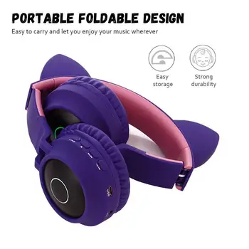  Slatka Slušalice s mačka neko Ušima, Led Bežične Bluetooth kompatibilne Slušalice S Mikrofonom, Sjajne Slušalice za Djecu, Pokloni za Kćeri, Djevojke