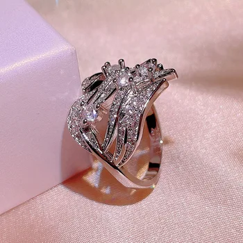  Srebro 925 sterling, novi kreativni prsten od ratana s cvjetnim uzorkom, nakićen s dijamantima, donje bijeli prsten s цирконием, najverovatnije poklon za rođendan