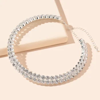  TREAZY Novi Dvoslojni vještački dijamant Ogrlice Ogrlice Cijele Cvijet Crystal Ins Modni Nakit Za Vrat Izjava Vjenčanje Vjenčanje Ovratnik