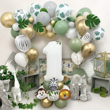  Tropska college balon luk ukras zeleni balon s umjetnom palminog lišća tropske džungle, na dan rođenja, tema party ljubimci