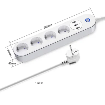  Tuya WiFi Smart Power Strip 4 Utičnice EU Nožica SA 3 USB-Om Za Punjenje Program za Sinkronizaciju Voice Daljinski Upravljač S Alexa Google Home