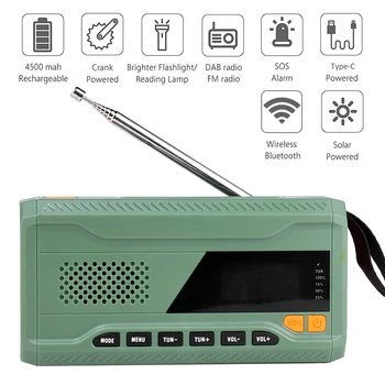  U nuždi Radio, Solarna alarm SOS, 1,7-inčni LCD zaslon, DAB i Bluetooth kompatibilni, WB, NOAA, Alarm, Svjetiljka
