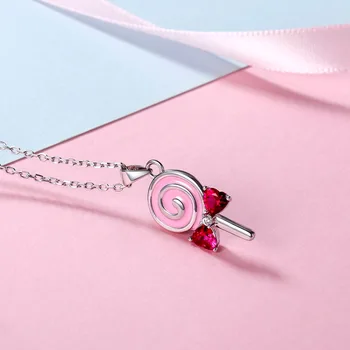  U7 Srebra 925 Slatka Lizalica Bombona Ogrlice Poklon za Žene i Djevojčice Djecu Pink Kubni Cirkonij Crystal Luk Srebrni Nakit