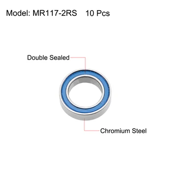  Uxcell 10шт MR117-2RS Radijalne ležajeve 7x11x3 mm jednom retku s dvostrukom brtvom od kromiranog čelika Z2 ABEC1