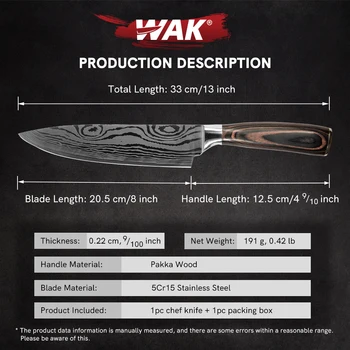  WAK 6-piece Kuhinjski Noževi Od Nehrđajućeg Čelika Laserski Дамасский Japanski Mesarski Сантоку Za Rezanje Univerzalni Nož Chef