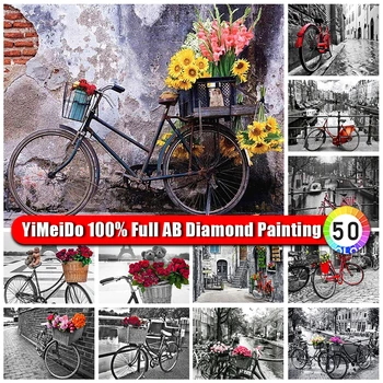  YiMeiDo Krajolik Bicikl Puni AB Diamond Slikarstvo Cvijet Ruža Ručno DIY Suncokreta Diamond Vez Home Dekor Dječji Dar