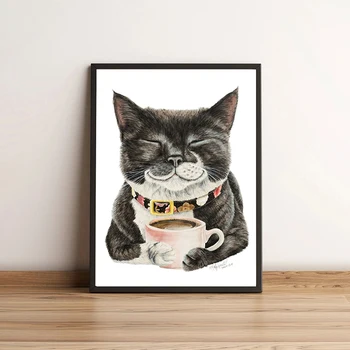  Zabavno Životinja Tigar Sova Pas Mačka Pijenje Kave Plakat Platnu Lama Latte Kava Umjetnička Slika Za Uređenje Kafića