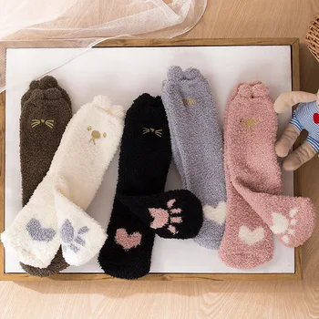  Čarape s mačka neko ušima, Ženski Crtani Tople čarape, Zimske Guste Čarape Ženske čarape za djevojčice, slatka čarape, čarape sa životinjama, veličinu EU 36-43