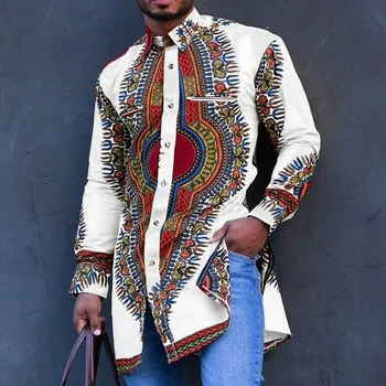  Дашики Afrička Odjeća Za Muškarce 2022 Ispis Poliester Kardigan Košulja Svakodnevni Bliski Istok Muška Afrička Košulja
