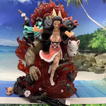  Anime Demon Slayer Figurica Kimetsu No Yaiba GK Kamado Nezuko Figurice Likova s Led pozadinskim Osvjetljenjem, PVC Model Igračke Darove 32 cm