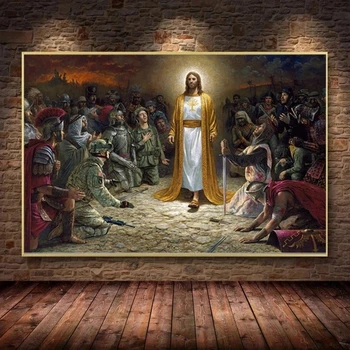  Isus Krist Hoda po vodi Religija Serija Freske Umjetnost na zidovima i Umjetničke Grafike, Slike na zidovima Platnu Slikarstvo Klasična Umjetnost