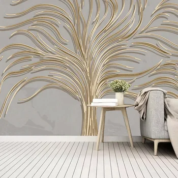 Običaj Samoljepive Vodootporne Zidne Tapete Lako Luksuzna Ručno oslikana Kreativno Drvo 3D Zlatna Reljefnih Linija Pozadinski Zid