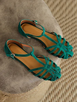  Rretro Šuplje Rimske Sandale 2022 Ljetnim Elegantne Ženske Sandale s Kopčom Gladijatorske Sandale Ženske Tanke Cipele Na ravne cipele Ženske