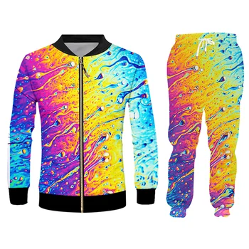  UJWI Sportski Odijelo i Zimski Muški 2-dijelni Kreativni Šarene Kapi Vode Sportska Odjeća Odijelo 3D Digitalni Tisak Veste Muški Custom