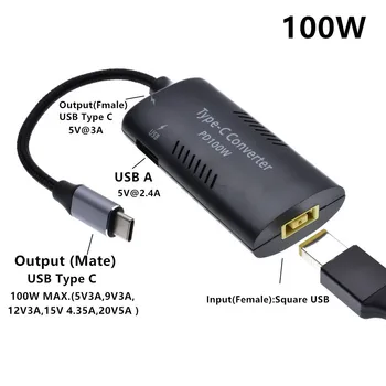  USB C adapter s tankim vrhom Square 100 W Pretvara punjač Type C za Lenovo, Samsung S8 / S9 / Note, Surface